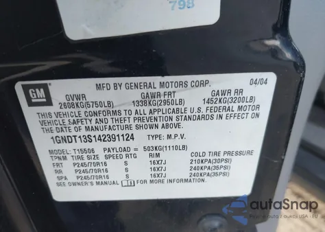 2004 Chevrolet Trailblazer Ls z USA, uszkodzony, nr VIN 1GNDT13S142391124